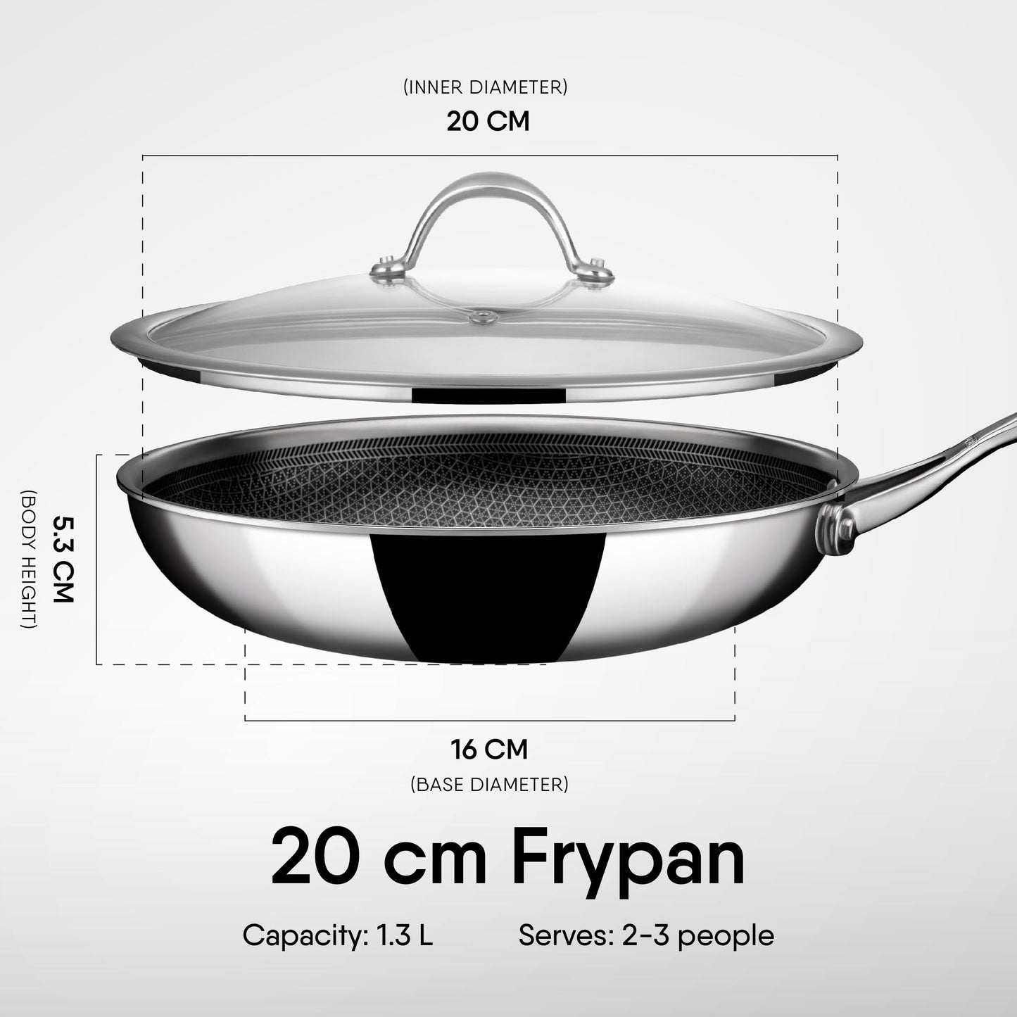 Stahl Artisan Hybrid Triply Frying Pan with Lid, Fry pan Induction Base, Frying pan Non Stick, Omelette Pan Non Stick, Frying pan Stainless Steel, 1.6 L, 24 cm