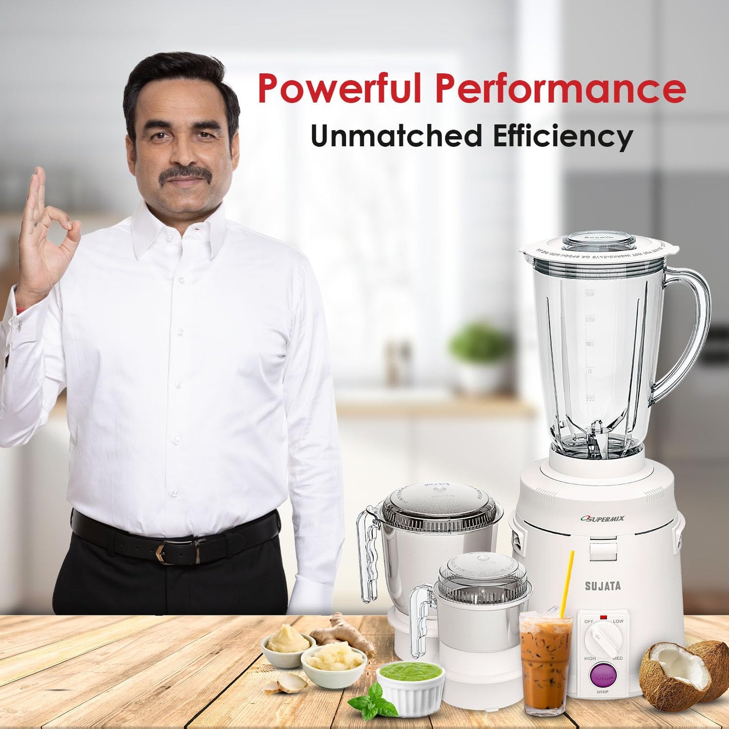 Sujata Supermix 900 Watts Mixer Grinder | 22000 Rotations Per Min | 90 Minutes Continuous Running | 3 Versatile Jars 1750 ml, 1000 ml and 400 ml
