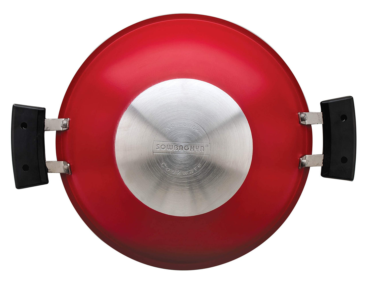 SOWBAGHYA Non Stick Aluminium Deep Appakadai - Red - Appam Maker Non Stick with Lid - Appam Chatty Non Stick - Appachatti - Appam Kadai - Ideal for Indian Cooking (Aluminium, 2.6 mm Thickness)