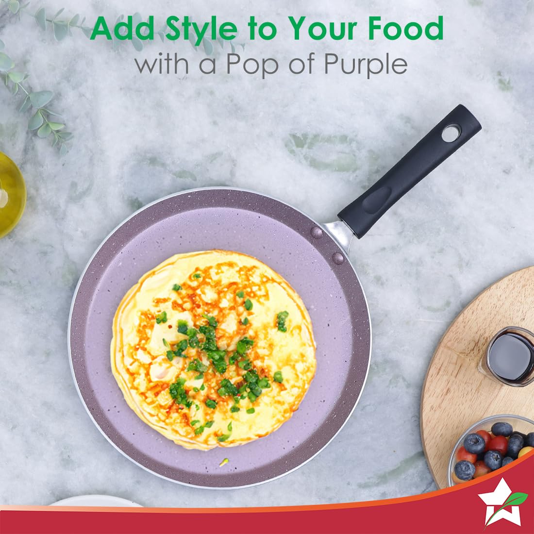 Wonderchef Valencia Non-Stick 28 Cm Dosa Tawa | Cool Touch Bakelite Handle | Pure Grade Aluminium| PFOA Free| 1 Year Warranty | Purple