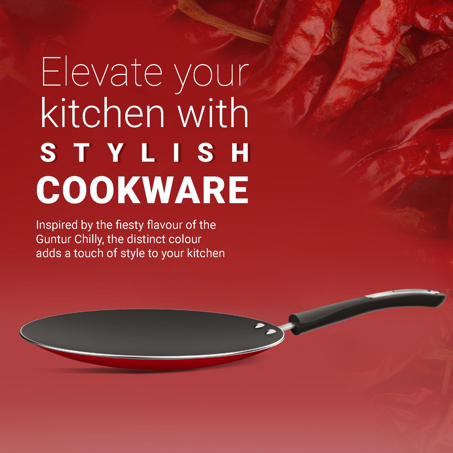 Preethi Dura Collectiona Non Stick Concave Tawa, 28 cm, Gas & Induction Compatible, 5 Star Non Stick Effect, Chilly Red