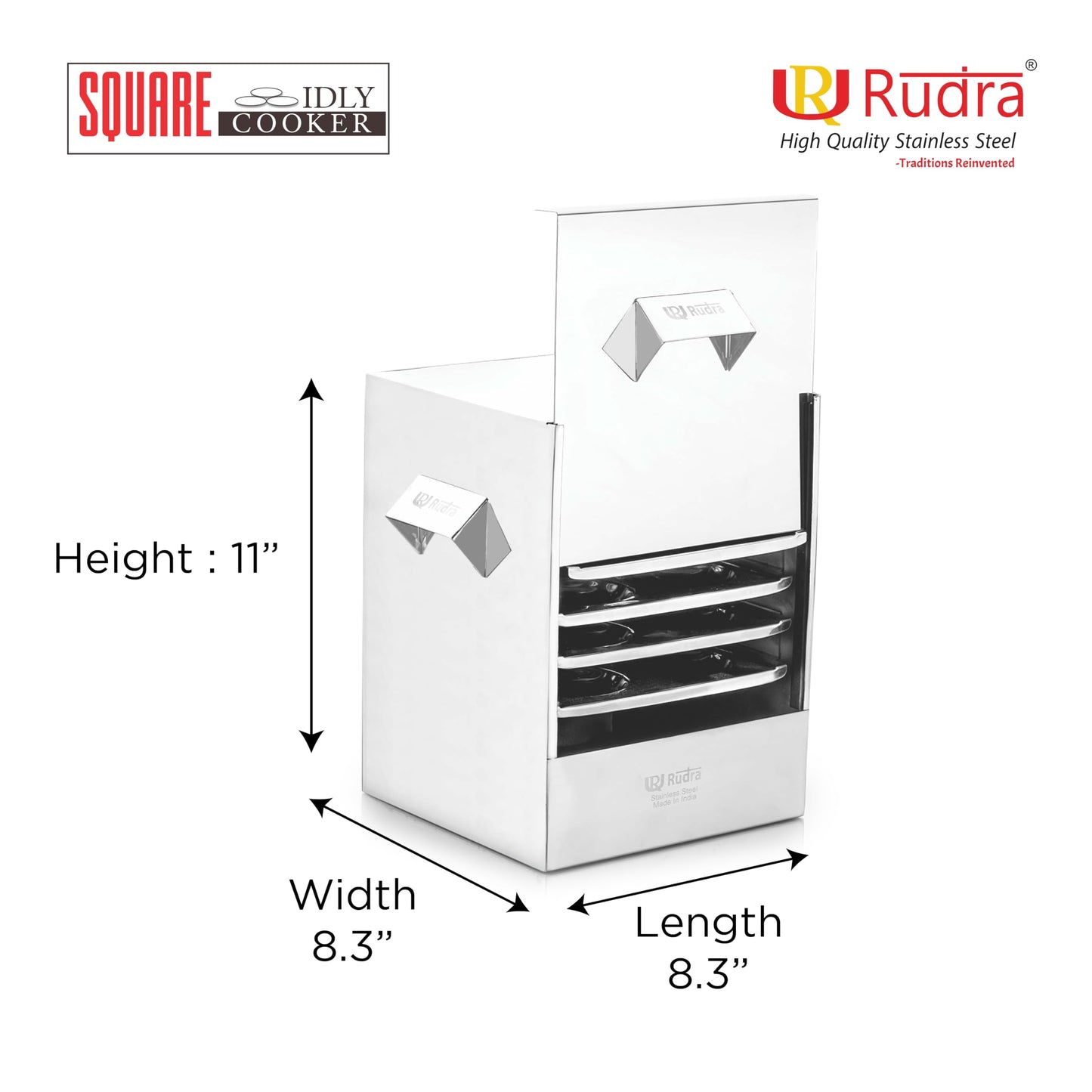 Rudra Stainless Steel Square idly cooker/maker - 6 plates for HOME/Hotel USE, Idli Steamer Set, Gas stove and Induction Stove Compatible Cookware| Made in India