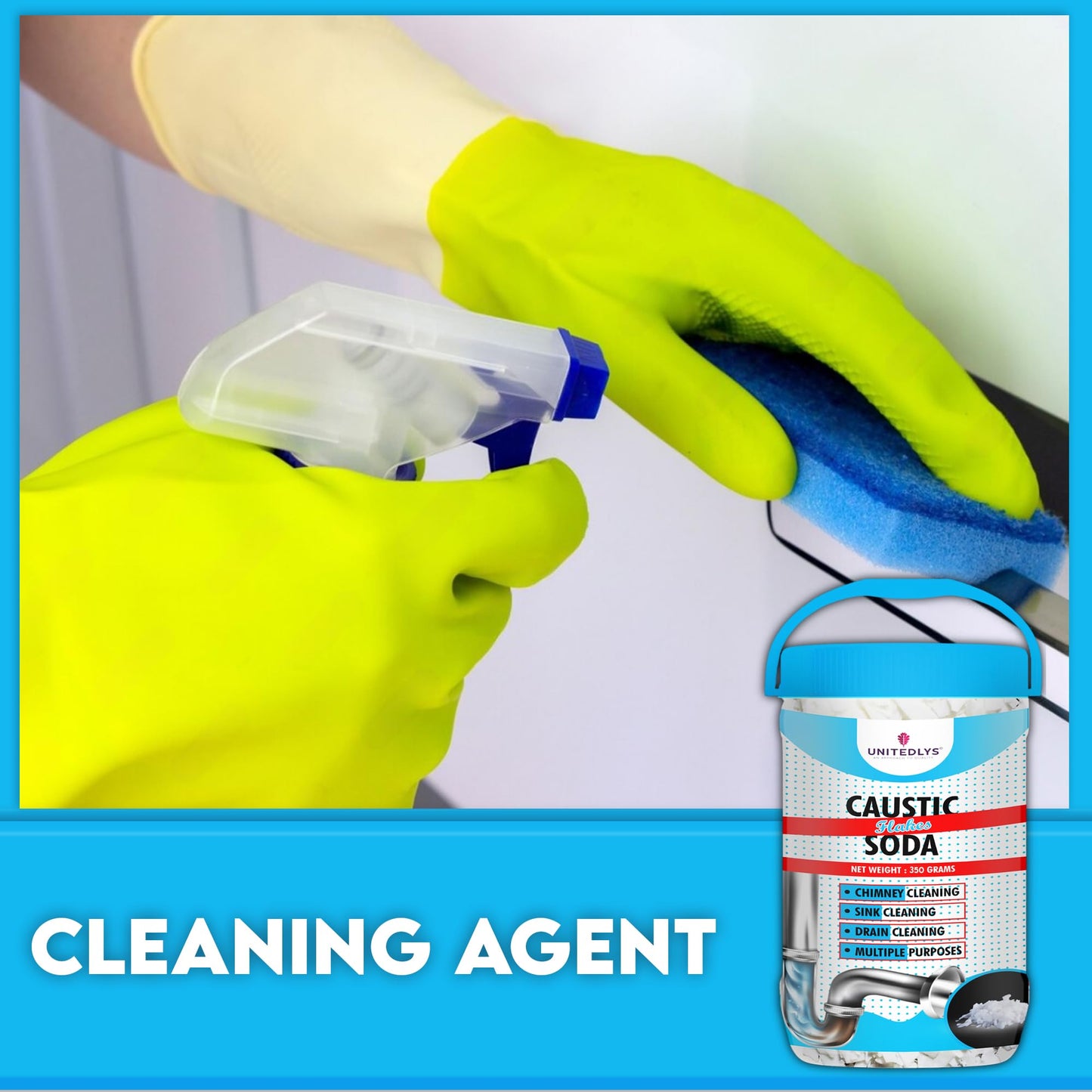 Unitedlysยฎ Caustic Soda Drainage Block Remover 350G | Fast-Acting, Non-Toxic & Odorless Drain Cleaner Powder | Caustic Soda for Drain Cleaning | Sink Cleaner, Drain Pipe Cleaner & Drainage Cleaner