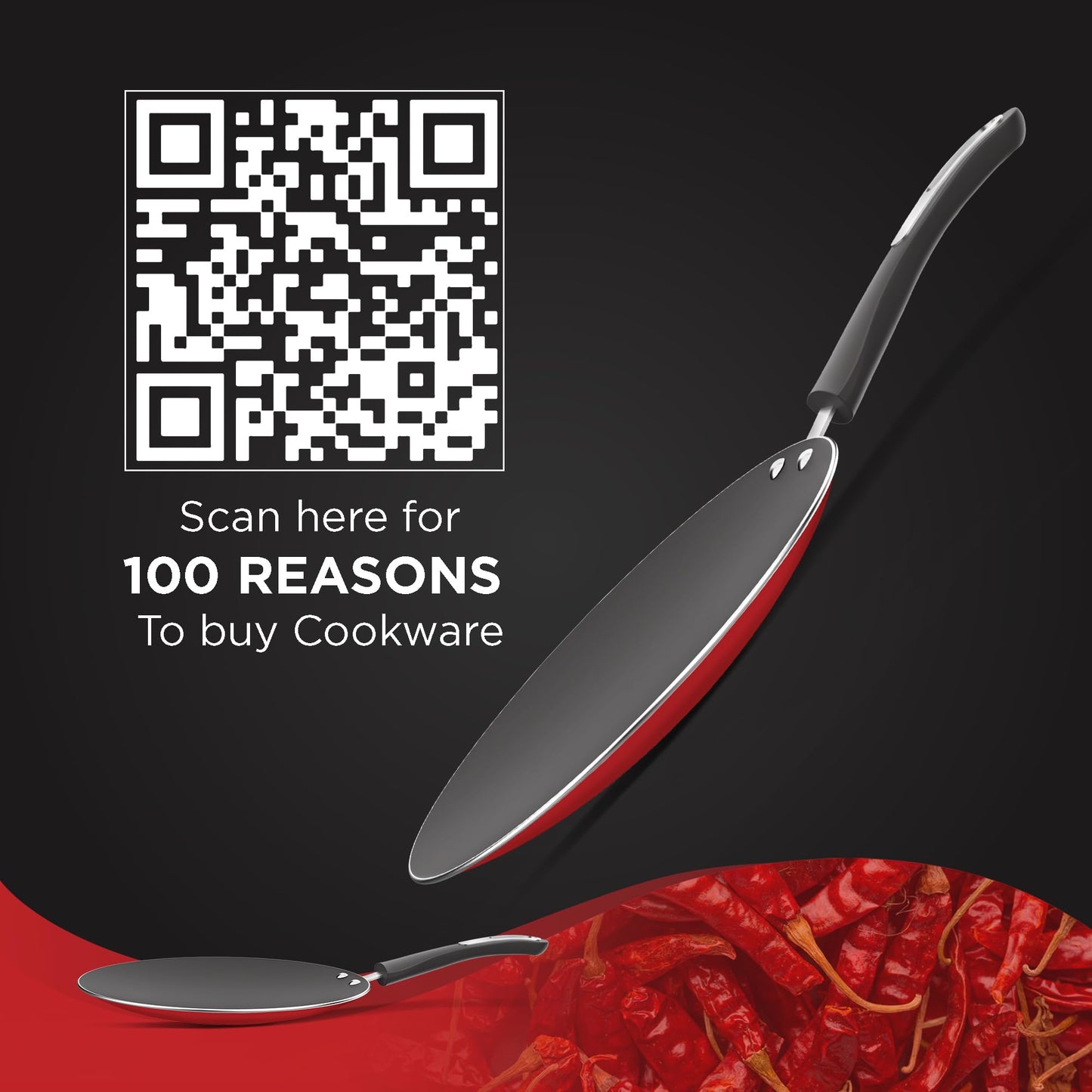Preethi Dura Collectiona Non Stick Concave Tawa, 28 cm, Gas & Induction Compatible, 5 Star Non Stick Effect, Chilly Red