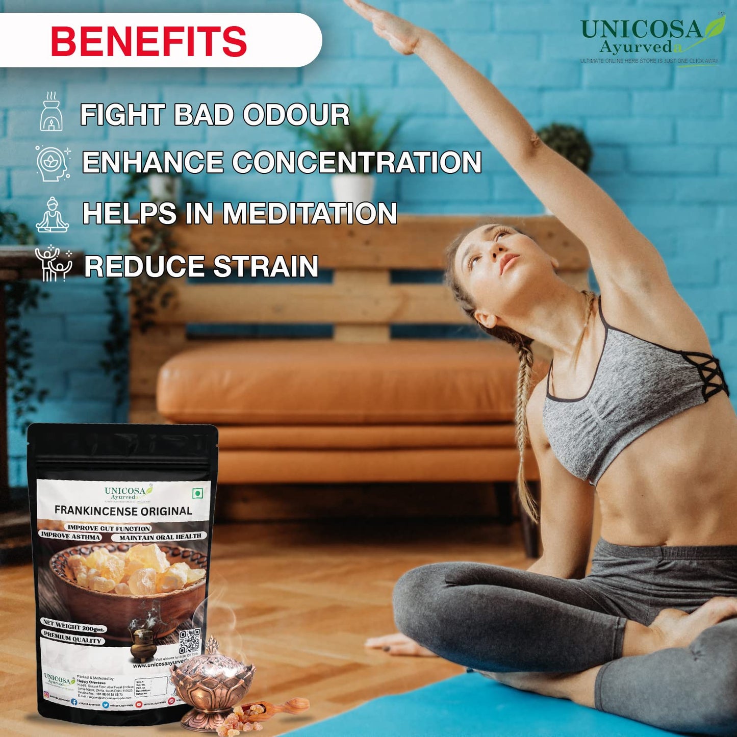 UNICOSA Ayurveda Pure Frankincese Resin 100gm Kunduru | Loban | Monastery Incense | Olibanum | Boswellia Carterii | Frankincense Tears | Pure Frankincense Granules | Premium Incense
