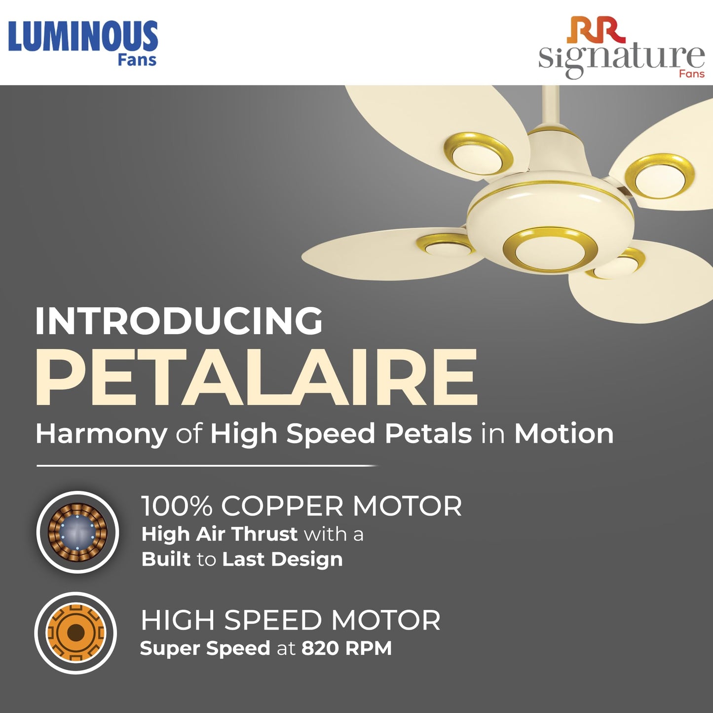 RR Signature PetalAire 600mm High Speed Ceiling Fan for Home and Office (3 + 2 Year Warranty, Ivory)