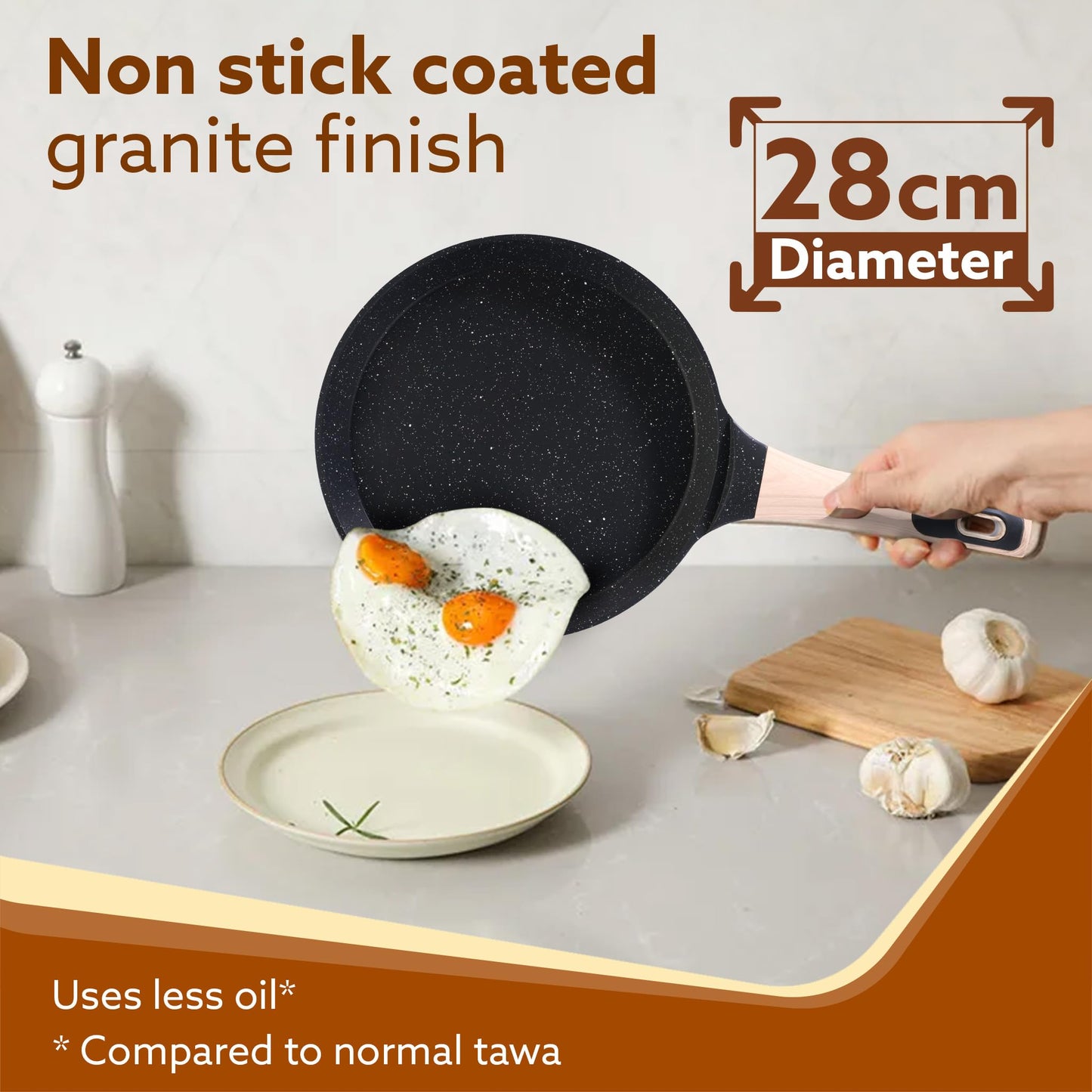 AGARO Imperial Granite Non Stick Tawa, 28 cm, Cast Aluminium Body, Tawa for Dosa/Paratha/Omlette, Gas & Induction Compatible