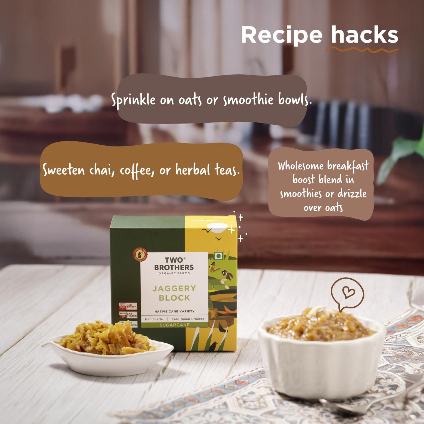 Two Brothers Organic Farms - Handmade Sugarcane Jaggery Block (900g) | Unrefined, Preservative-Free, Nutrient-Rich Gud | Iron-Boosting | Healthy Sugar Substitutes