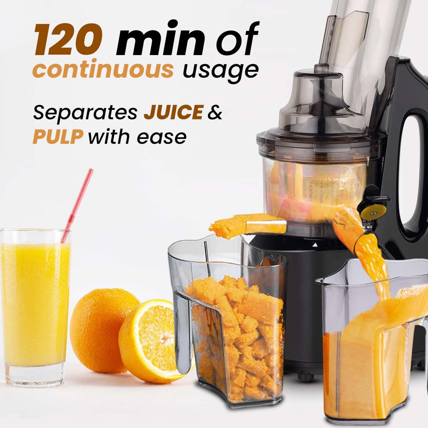 AGARO Royal Slow Juicer, Professional Cold Press Whole Slow Juicer, 240 Watts Power Motor, 120 Minutes Long Usage, 3 Strainers, All-in-1 Fruit & Vegetable Juicer, Black