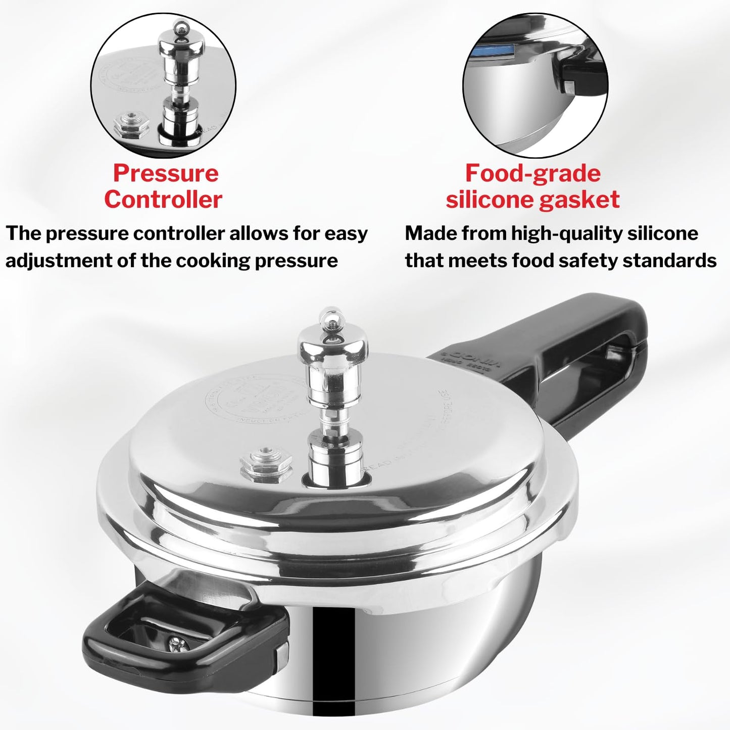 Vinod 18/8 Stainless Steel Pressure Cooker Outer Lid 3 Litre | Unique Sandwich Bottom Cooker | Induction and Gas Base | ISI and CE certified | 2 Years Warranty