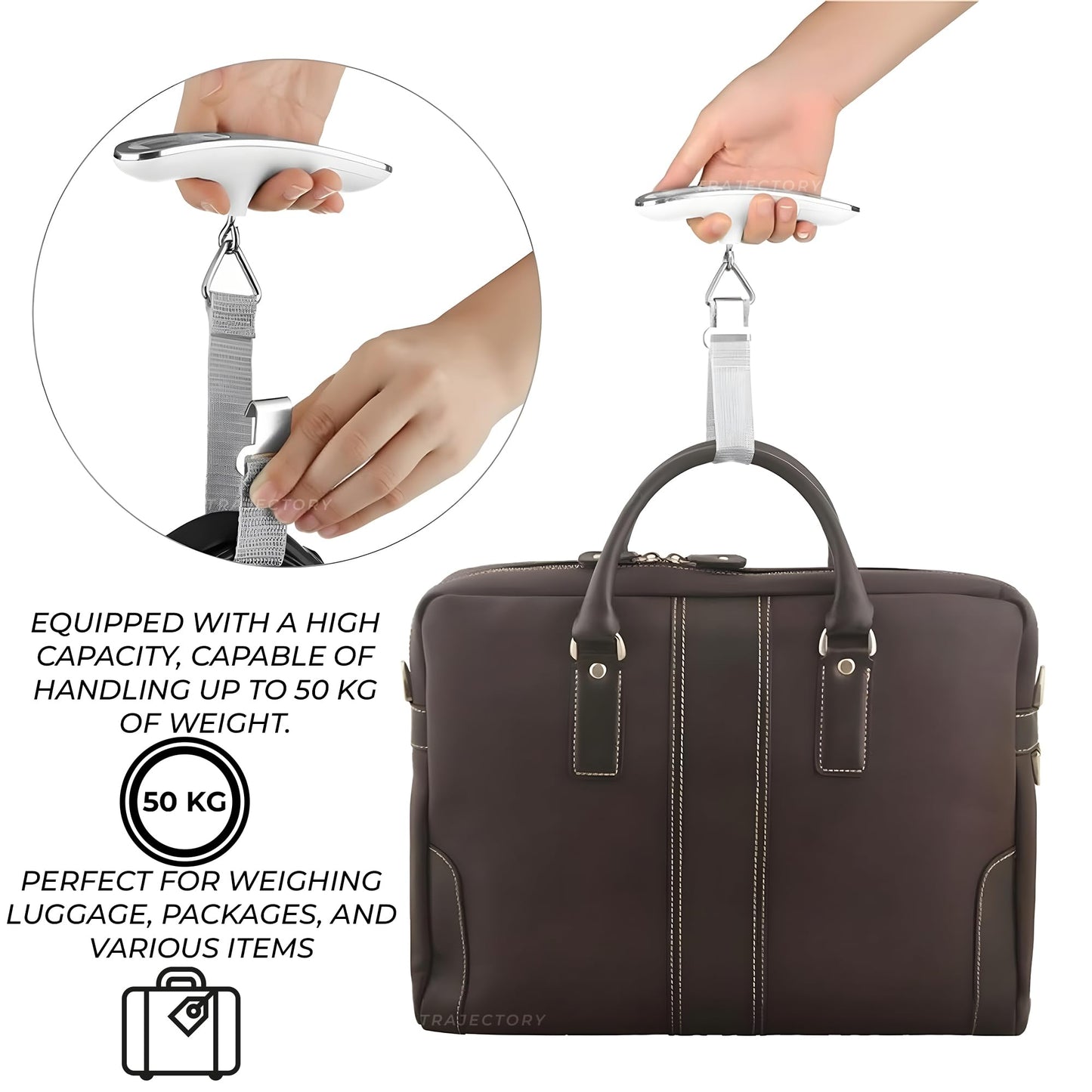 Trajectory Digital Luggage Scale with LCD Display Capable Up To 50 Kg - Precision Weighing for Bags in Airport Baggage Check-in, Travel, Flights, Home, and Grocery Shopping A1 Silver