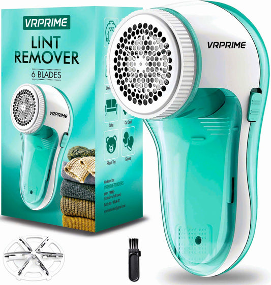 VRPRIME Lint Remover for Clothes | Electric Fabric Lint Shaver for Sweater, Woolen Clothes and Blankets (6 Blades, 9000 RPM Motor)