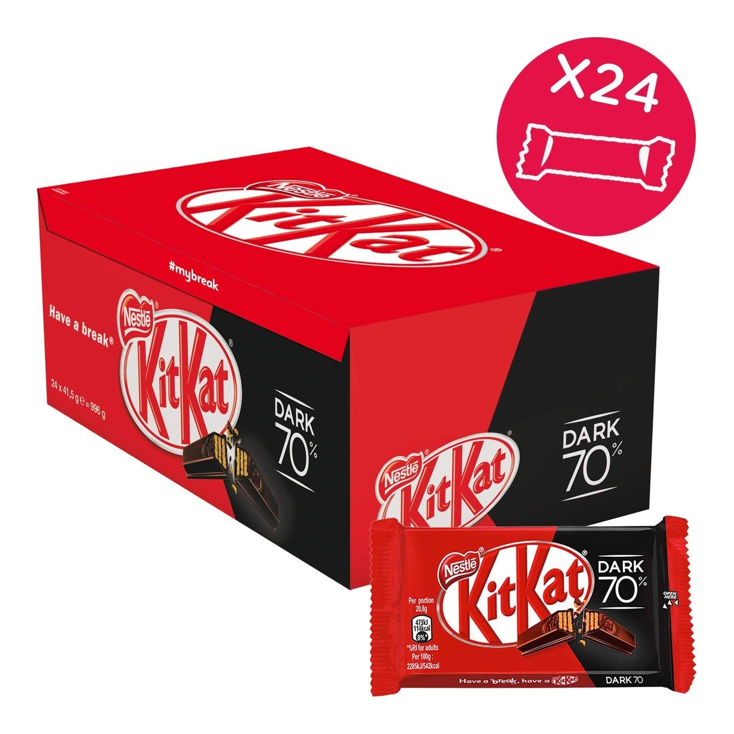 24x Nestle Kitkat Dark 70% - Pack of 24 - (41.5g each)