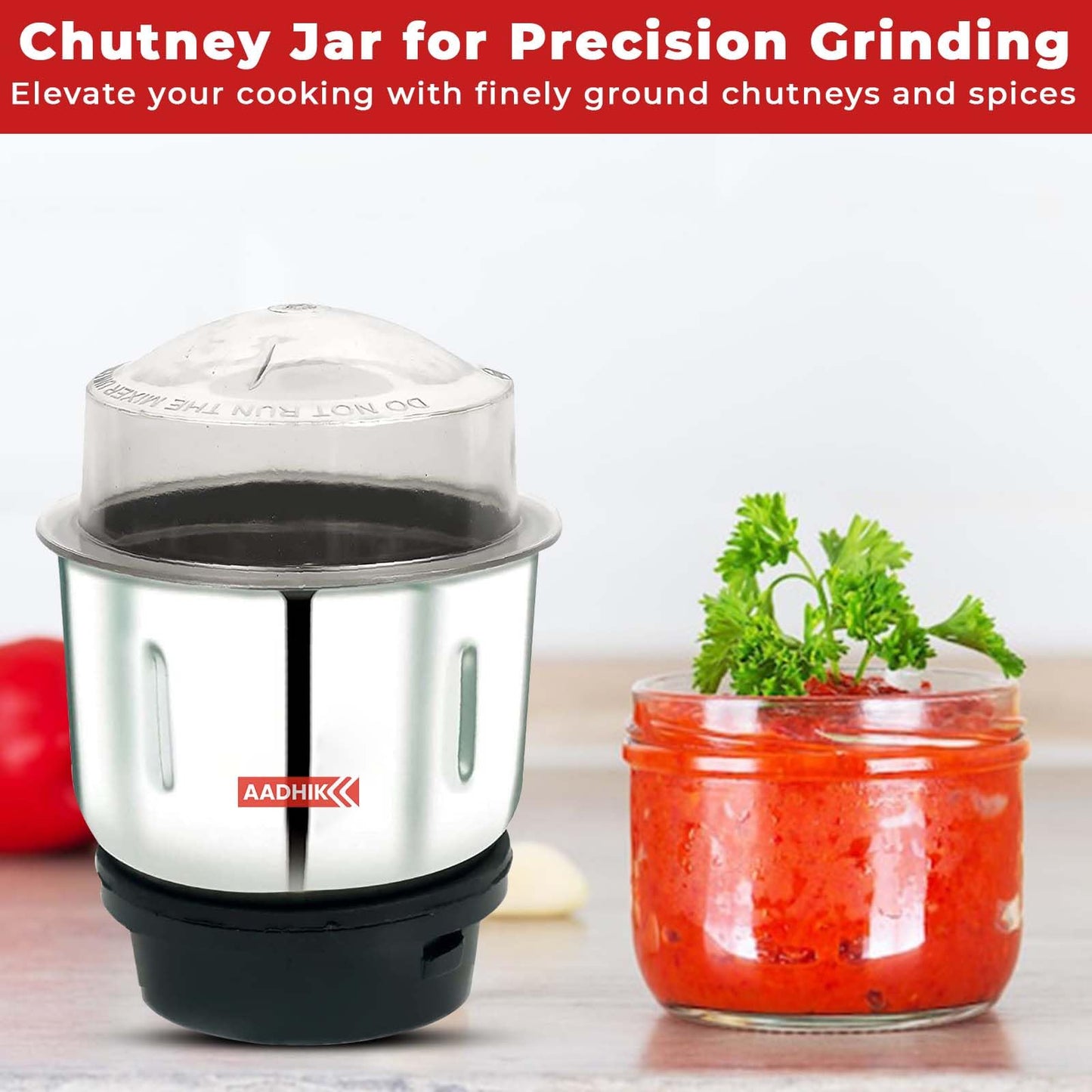 AADHIK Mixer Jar 400 ml Chutney Jar, Quality Stainless Steel Blades, Suitable for All mixer Grinder With 4 Teeth Lock- Pack Of 1