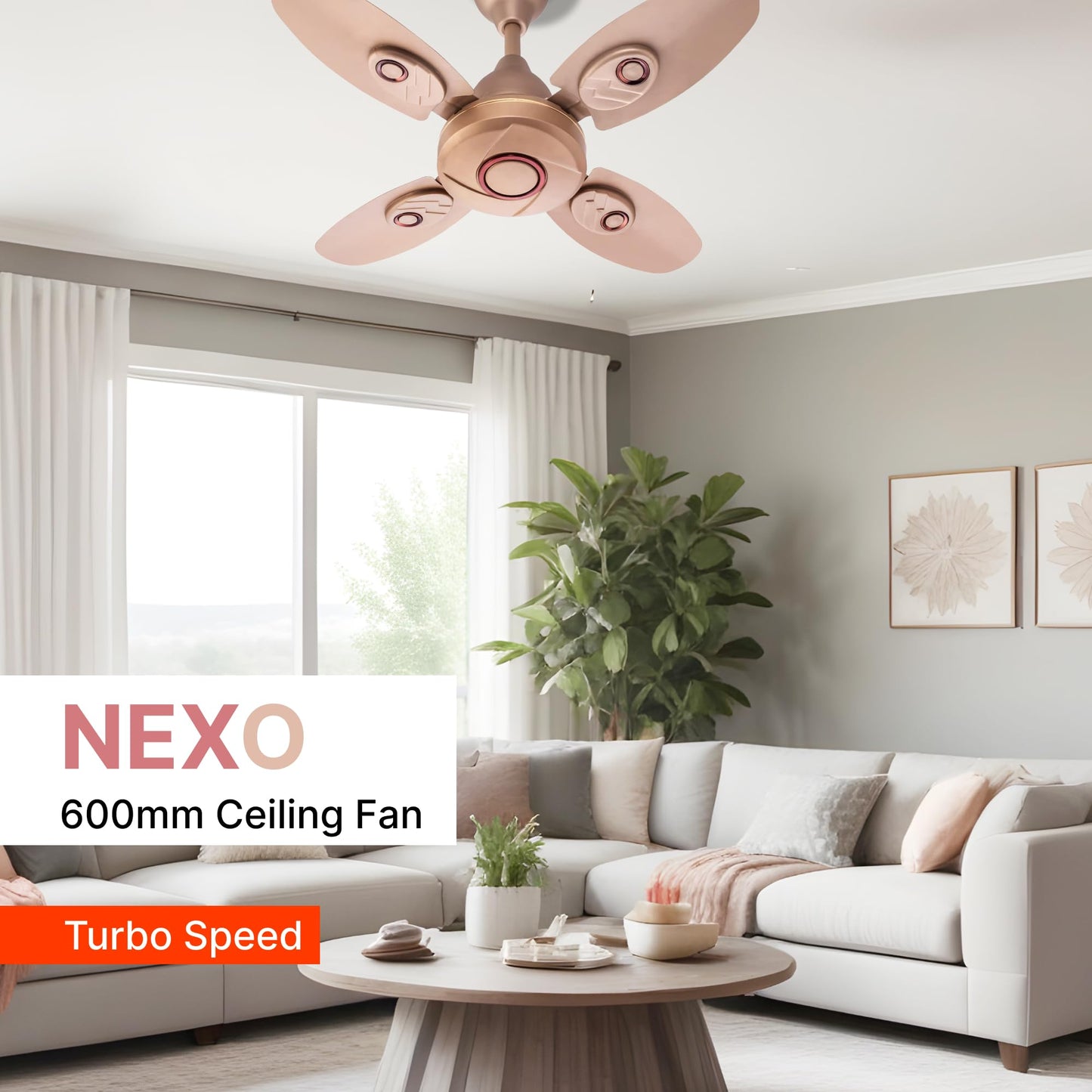 Candes Nexo 600 mm /24 inch High Speed Ceiling Fan | BEE Star Rated, High Air Delivery & Energy Saving | Small Fan for Kitchen, Balcony & Small Room | 1+1 Year Warranty | Golden