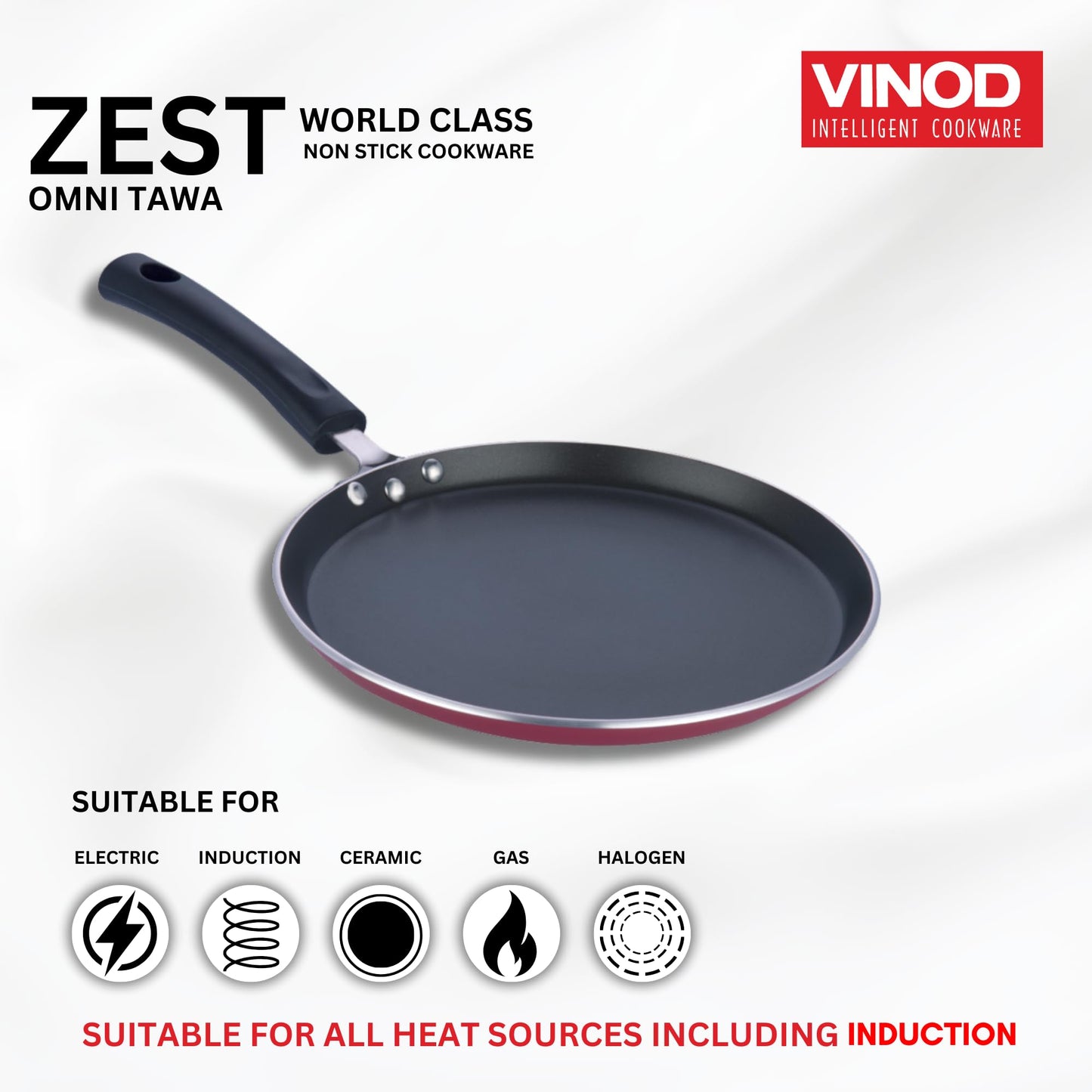 Vinod Zest Aluminium Non Stick Dosa Omni Tawa - 28cm | 4mm Extra Thick | 3 Layer Ceramic Coat | Bakelite Handle | Toxin Free | Gas Base - 1 Year Warranty