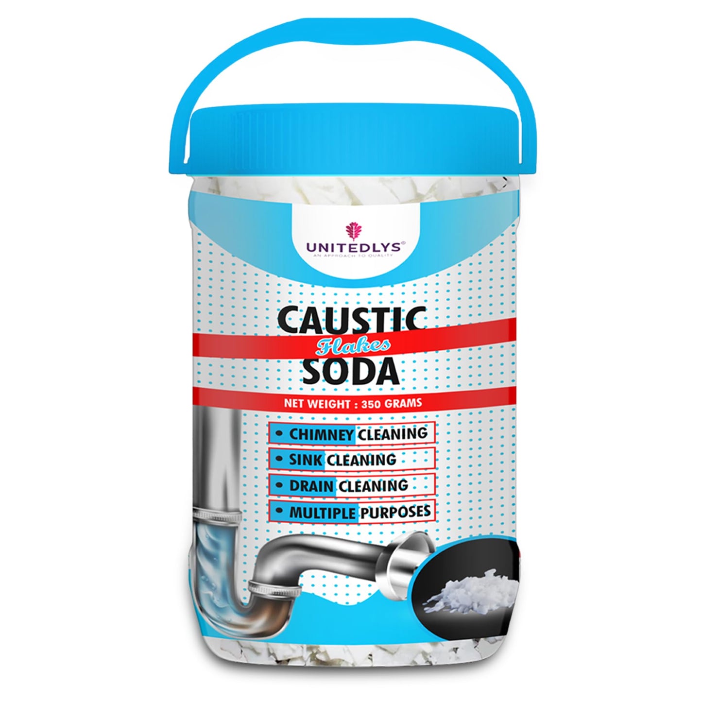 Unitedlysยฎ Caustic Soda Drainage Block Remover 350G | Fast-Acting, Non-Toxic & Odorless Drain Cleaner Powder | Caustic Soda for Drain Cleaning | Sink Cleaner, Drain Pipe Cleaner & Drainage Cleaner