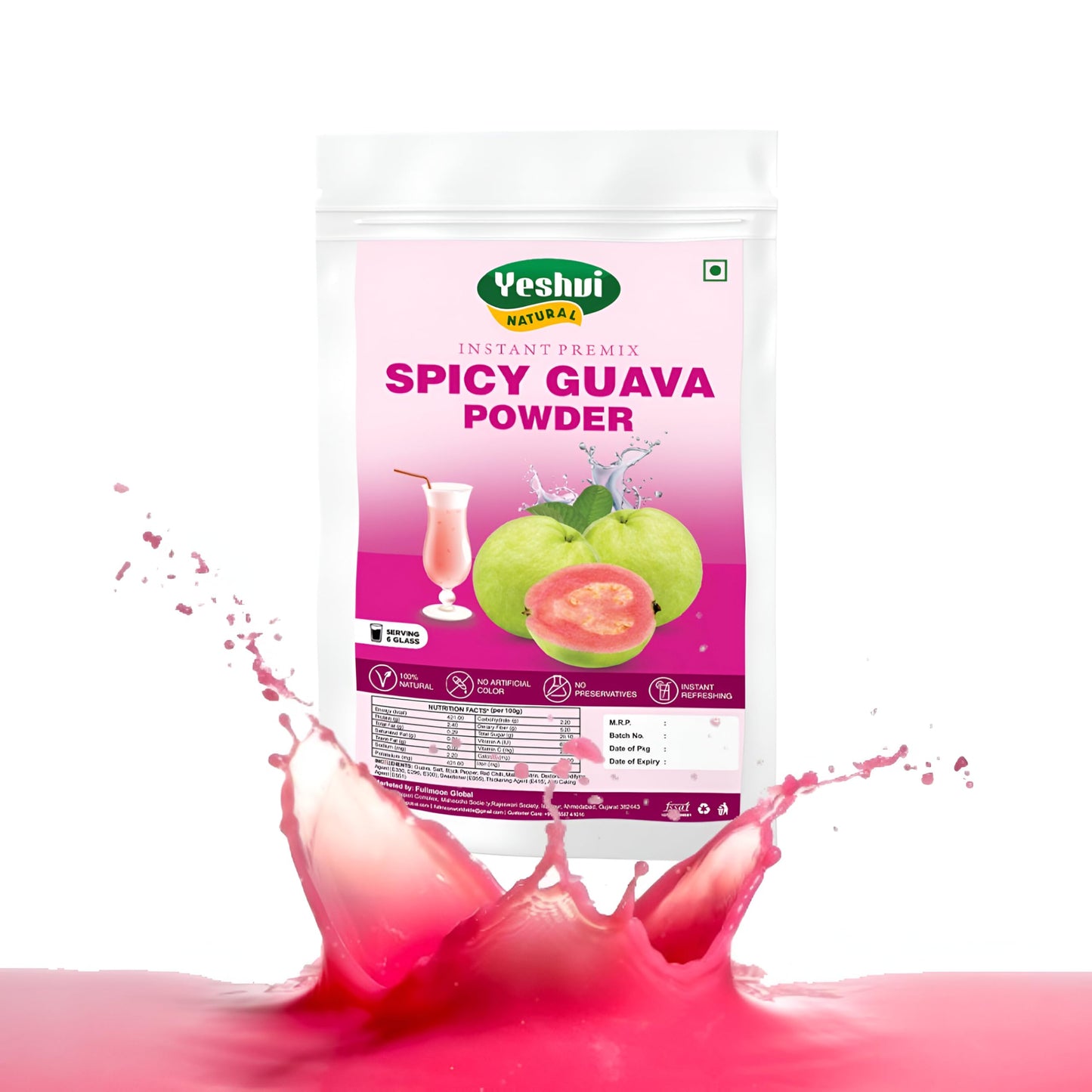 Yeshvi NATURAL Spicy Guava Powder, Instant Drink Mix Guava Powder for Juice, Cake, Jamphal for Fruit Powder make juice, 100gm