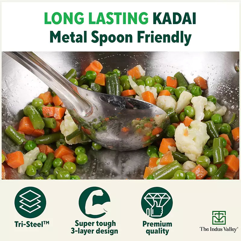 TurboCuk Tri-ply Stainless Steel Kadai+ Steel Lid, Premium Quality, 3 Layer Thick Body, 100% Toxin-free, Non-stick, Induction & Gas, 3L/3.5L/3.9L/4.5L