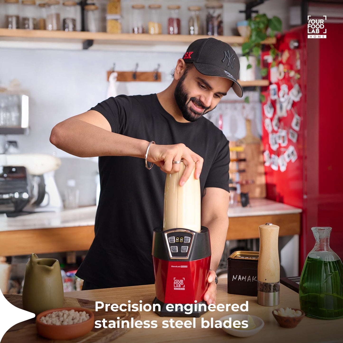 YFL HOME BlendLab Pro 2.0 Mixer Grinder for Kitchen, 1200W Blender with 2 Unbreakable Jars, 100% Copper Motor, Smoothie Maker with Preset Blend Modes, Laser Cut SS Blades | Blender for Smoothies (Red)