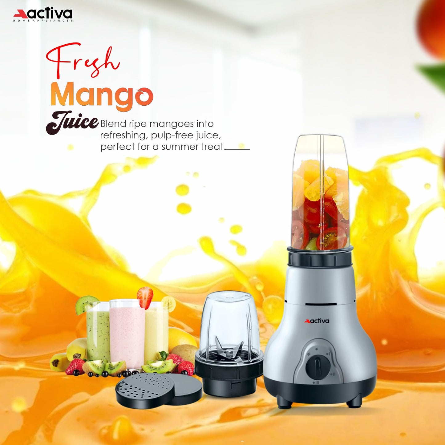 ACTIVA Easy Mix Nutri 2 Jar Mixer Grinder Powerful 500 Watt Motor | Long Lasting Shock Proof Abs Body | Heavy Duty Motor With Nano - Grinding Technology, Black come with 2 year warranty