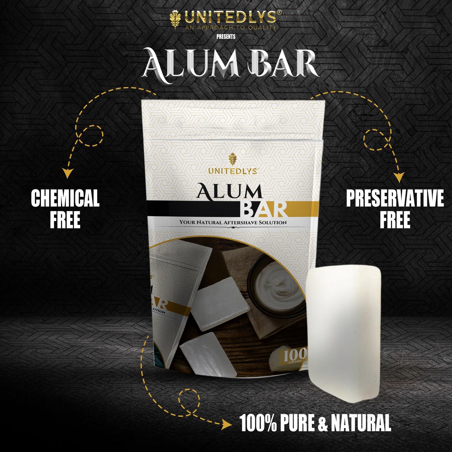 Unitedlys Alum Stone Bar 100g with Travel Case| Natural Fitkari Stone for Skin Tightening & Water Purification | Crystal White Alum Bar for Underarms & Shaving | Gentle & Effective Phitkari Stone Bar