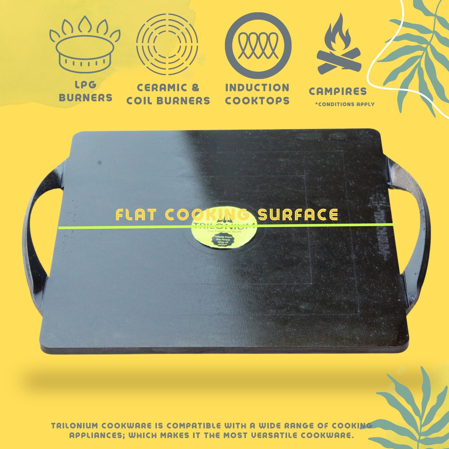 TRILONIUM Triple-Seasoned Iron Boulder Square Griddle pathri Tawa 30 x 30 cms, Ultra Smooth, Weights 5.8 Kgs