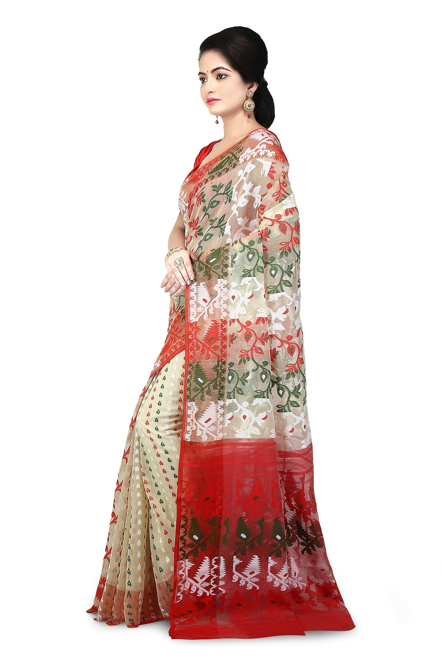 WoodenTant Women's Jamdani Cotton Silk Saree With Blouse Piece (SDJ25_Multicolored)