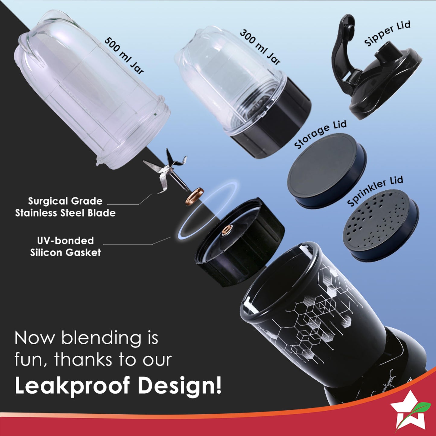 Wonderchef Nutri Blend Photon with Sipper Lid|Mixer, Grinder,Blender & Smoothie Maker|22000 RPM, 400W 100% Full Copper Motor|2 Unbreakable Jars|2 Year Warranty|Recipe book by Chef Sanjeev Kapoor|Black