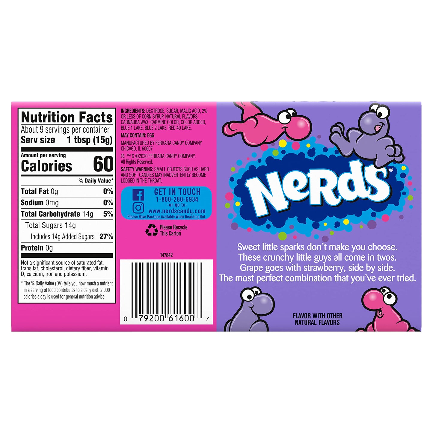 8x Wonka for The Love of Nerds Gotta Have Grape & Seriously Strawberry Candy, 141 g each - Pack of 8