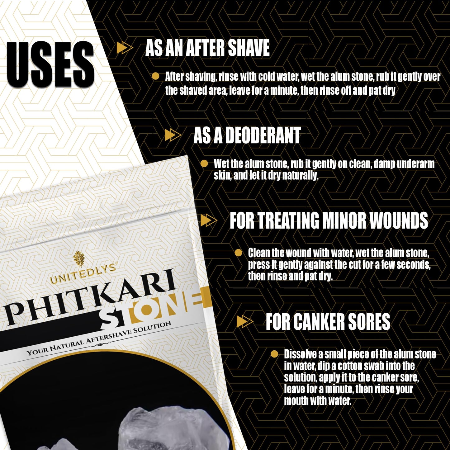 Unitedlys Organic Phitkari Alum Stone for Face 800G | Fitkari Stone for Skin Tightening, Water Purification, Shaving & Teeth Care | Premium White Crystals Fitkiri Alum Stone | Gentle & Effective