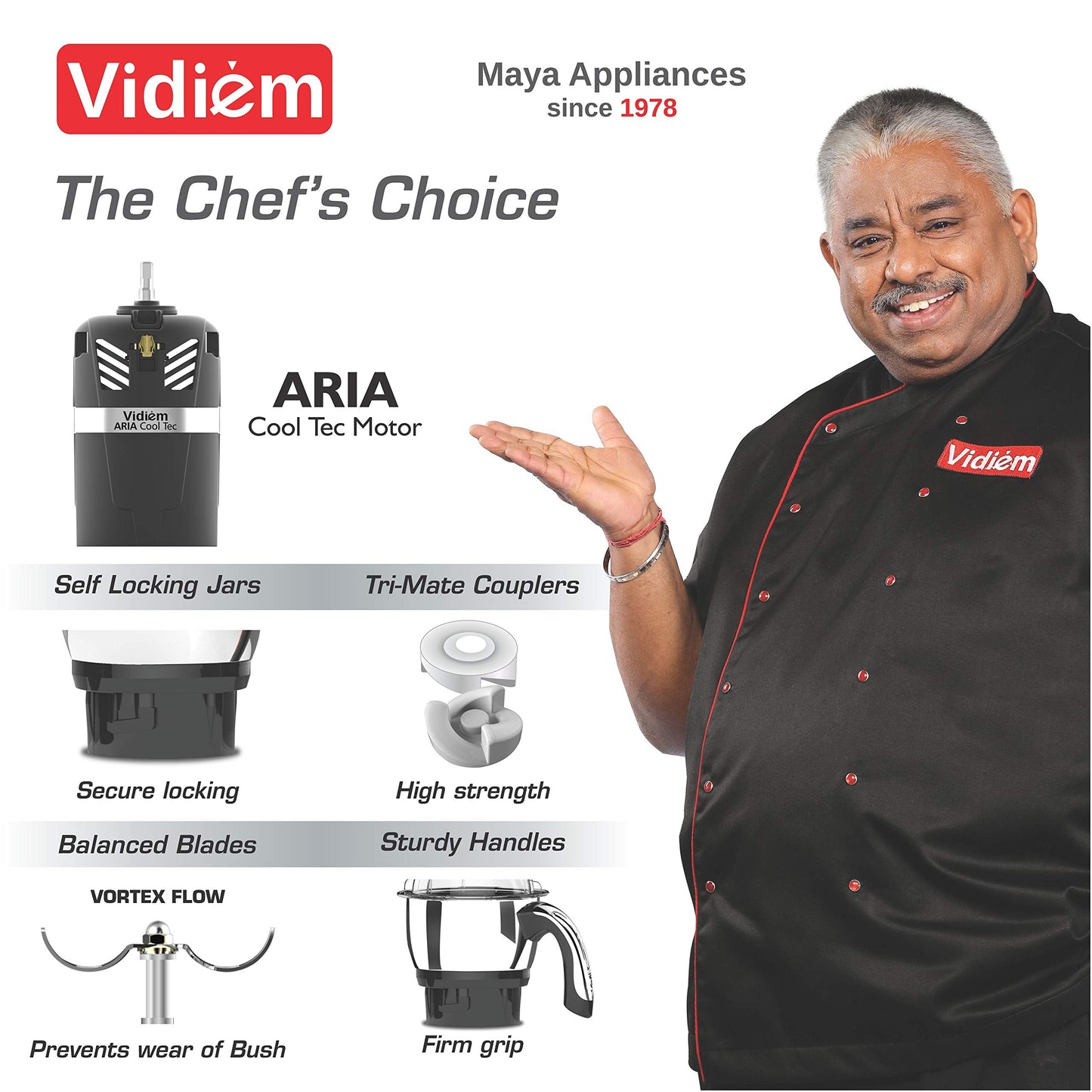 Vidiem Acrylonitrile Butadiene Styrene Mixer Grinder 518 A Vstar Premium 750Watt(Black)With 4 Leakproof Jars&1 Juicer Mixer Grinder|Self-Lock For Wet&Dry Spices,Chutneys&Curries|5 Years Warranty(750)