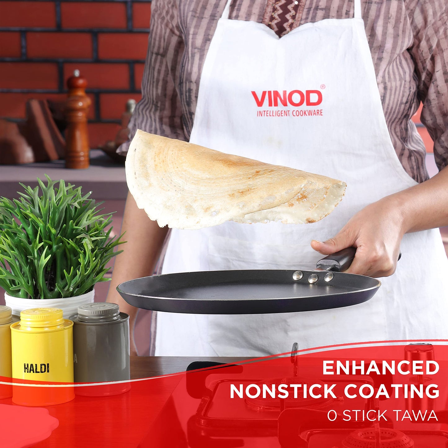 Vinod Zest Aluminium Non Stick Dosa tawa - 32 cm | Flat Bottom Tawa | 5 mm Extra Thick | 3 Layer Ceramic Coating | Metal Spoon Friendly | Gas Base - 2 Year Warranty