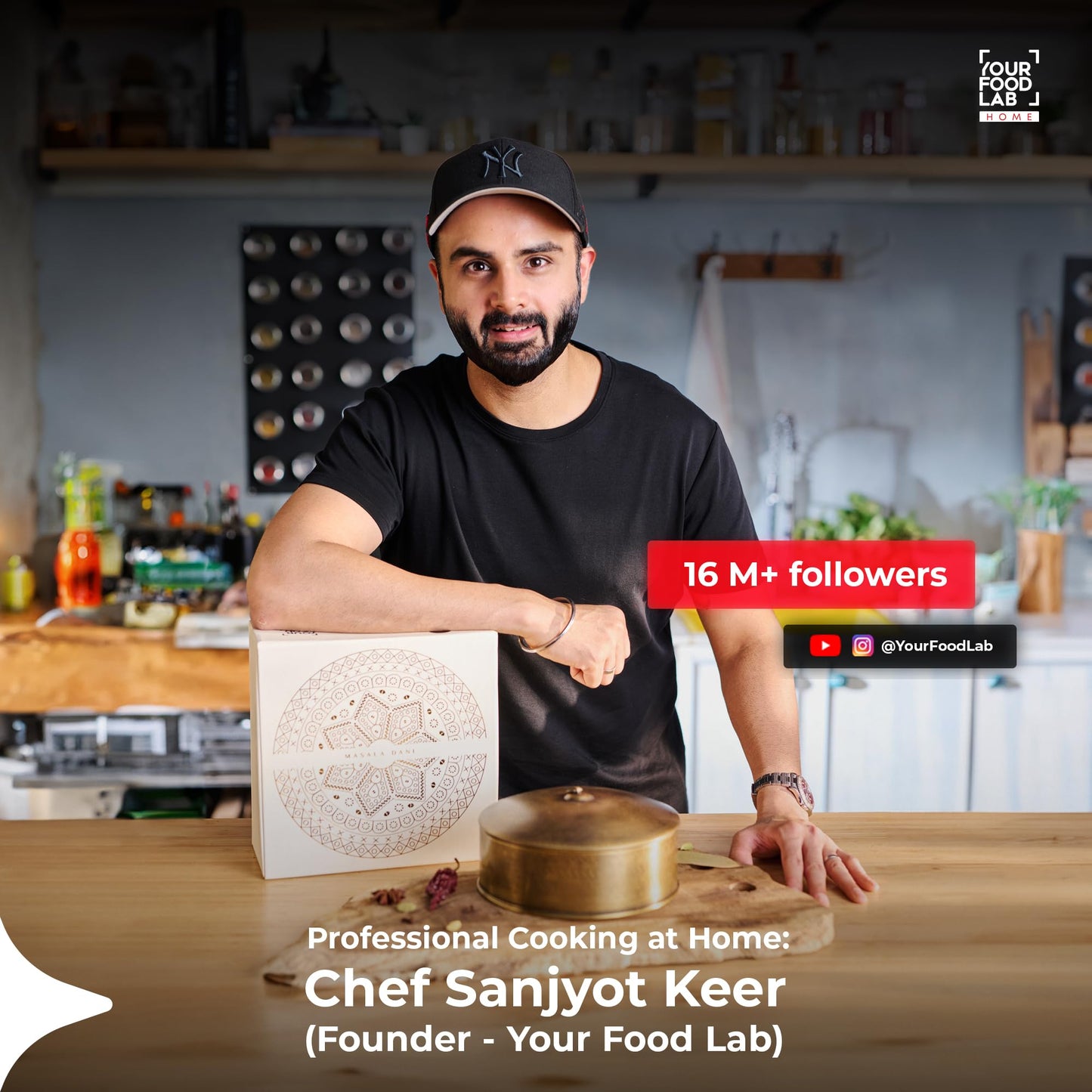 YFL HOME Brass Spice Box for Kitchen with Spoon (Pure Brass, 7 Detachable containers, 100 ML) | Masala box for Kitchen | Spice Storage Container | Stylish Masala Dani for gift