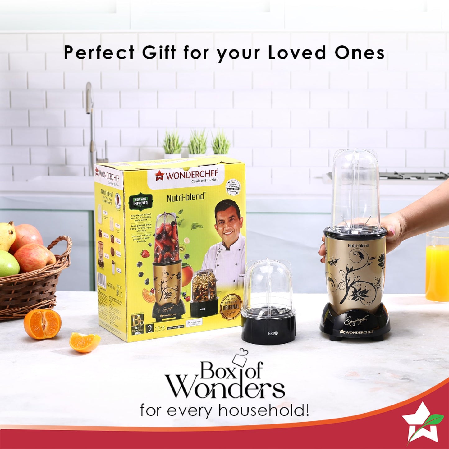 Wonderchef Nutri-blend Mixer, Grinder & Blender|500W 22000 RPM 100% Full Copper Motor|Stainless Steel Blades|2 Unbreakable Jars|2 Years Warranty|Recipe book by Chef Sanjeev Kapoor|Champagne