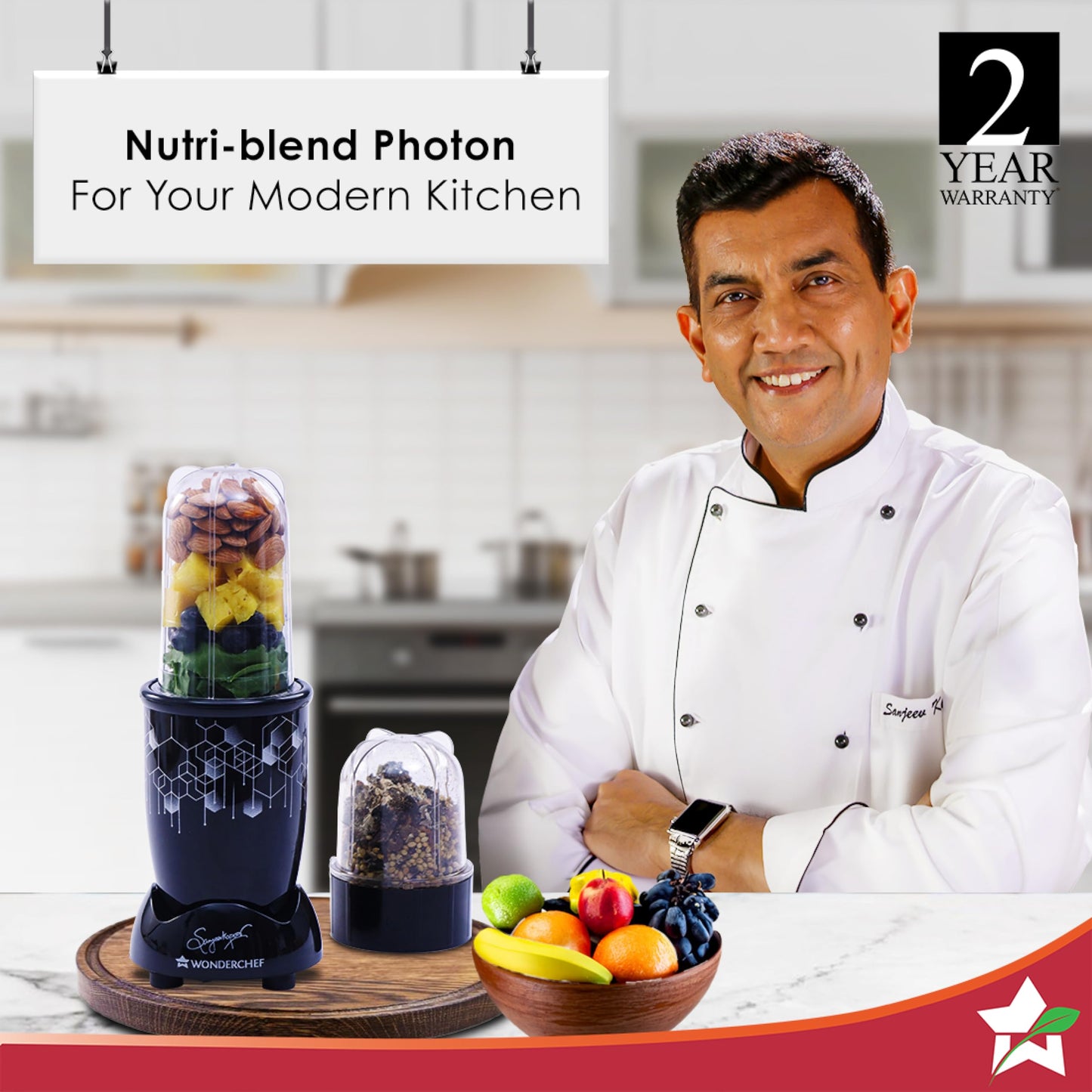 Wonderchef Nutri Blend Photon with Sipper Lid|Mixer, Grinder,Blender & Smoothie Maker|22000 RPM, 400W 100% Full Copper Motor|2 Unbreakable Jars|2 Year Warranty|Recipe book by Chef Sanjeev Kapoor|Black