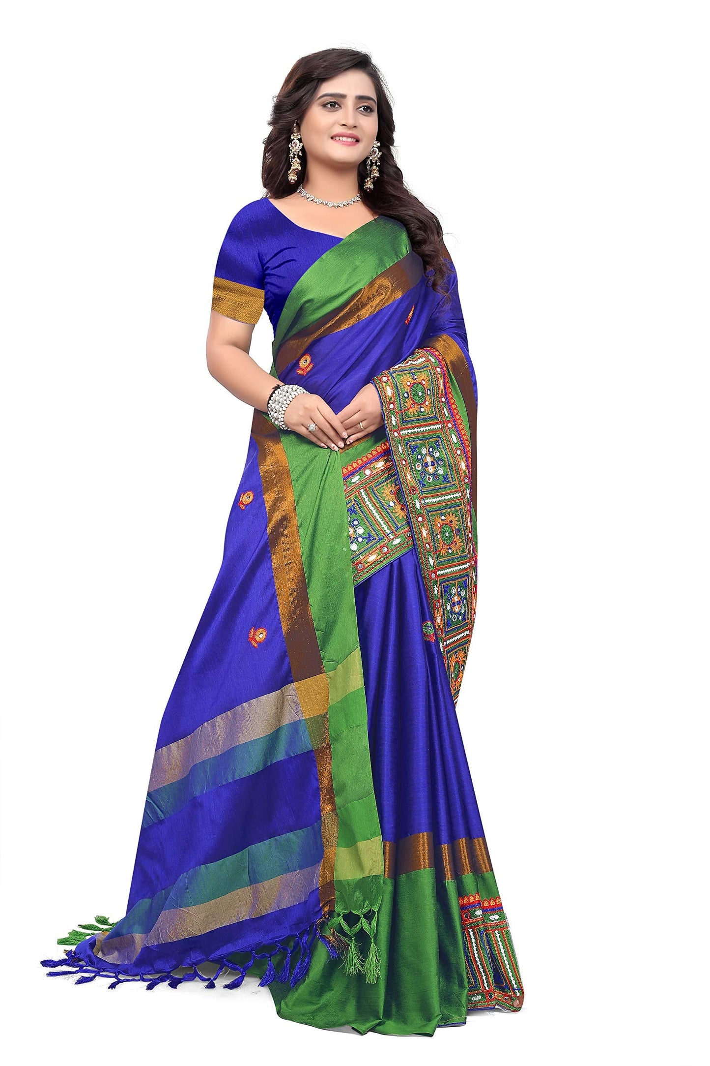 arriva fab cotton silk with blouse piece Saree (Riva405_ Red_ Free Size)