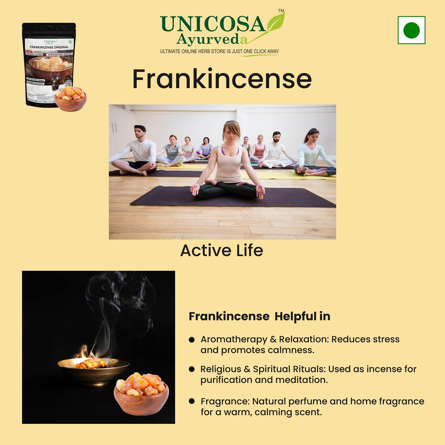 UNICOSA Ayurveda Pure Frankincese Resin 100gm Kunduru | Loban | Monastery Incense | Olibanum | Boswellia Carterii | Frankincense Tears | Pure Frankincense Granules | Premium Incense