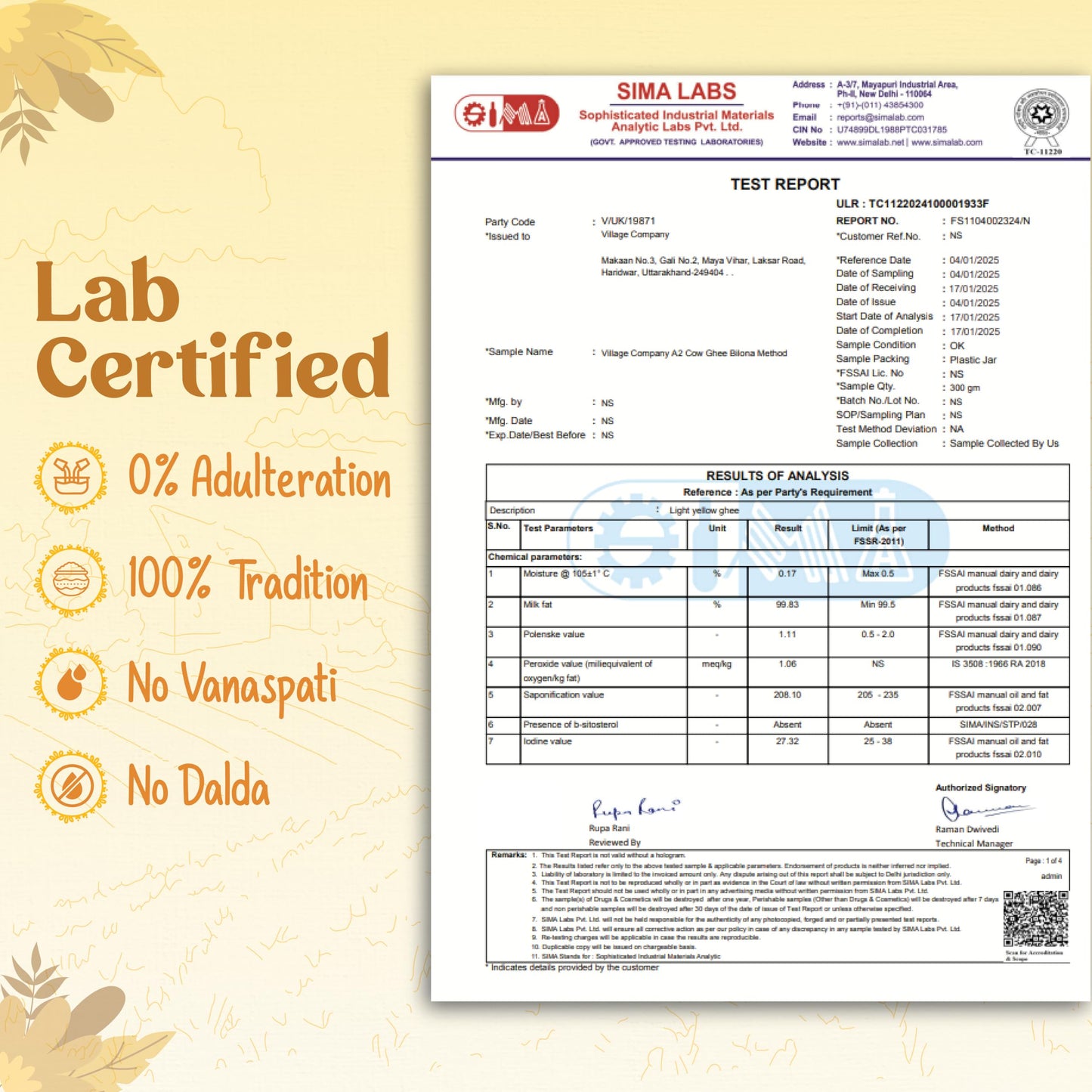 Village Company A2 Bilona Desi Cow Ghee | Bilona Method | Premium, Organic, Traditional | Grass Fed | Kangayam Desi Cow | Lab-Certified | Glass Jar 1L