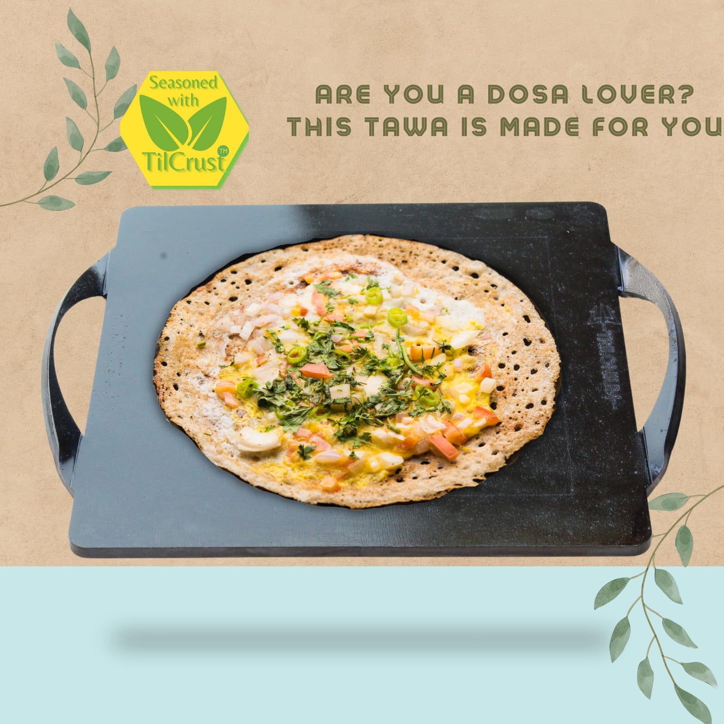 TRILONIUM Triple-Seasoned Iron Boulder Square Griddle pathri Tawa 30 x 30 cms, Ultra Smooth, Weights 5.8 Kgs