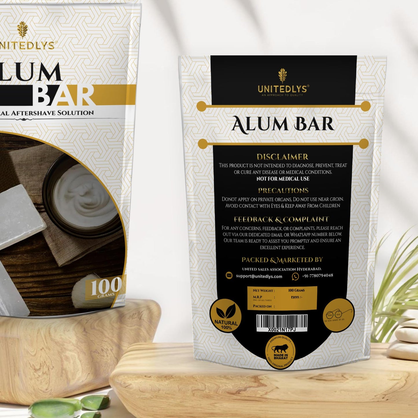 Unitedlys Alum Stone Bar 100g with Travel Case| Natural Fitkari Stone for Skin Tightening & Water Purification | Crystal White Alum Bar for Underarms & Shaving | Gentle & Effective Phitkari Stone Bar