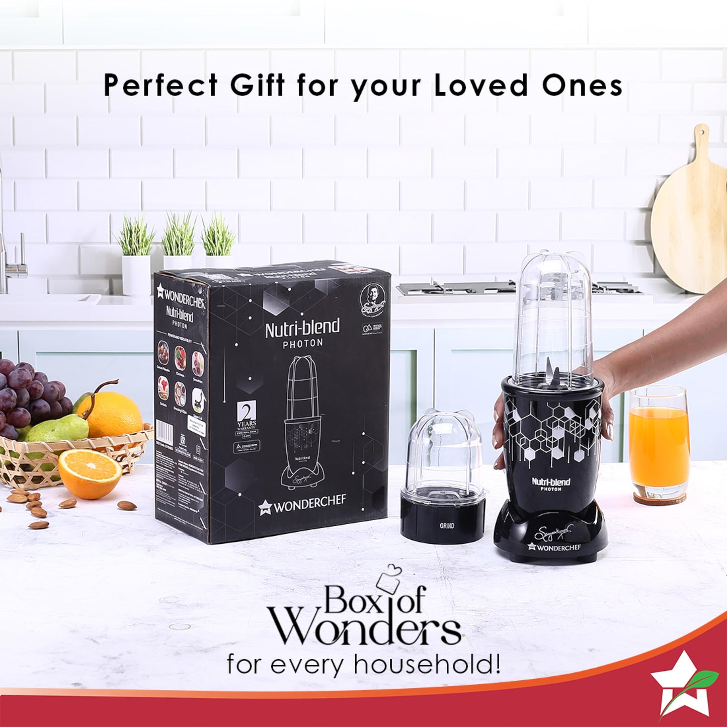 Wonderchef Nutri Blend Photon with Sipper Lid|Mixer, Grinder,Blender & Smoothie Maker|22000 RPM, 400W 100% Full Copper Motor|2 Unbreakable Jars|2 Year Warranty|Recipe book by Chef Sanjeev Kapoor|Black
