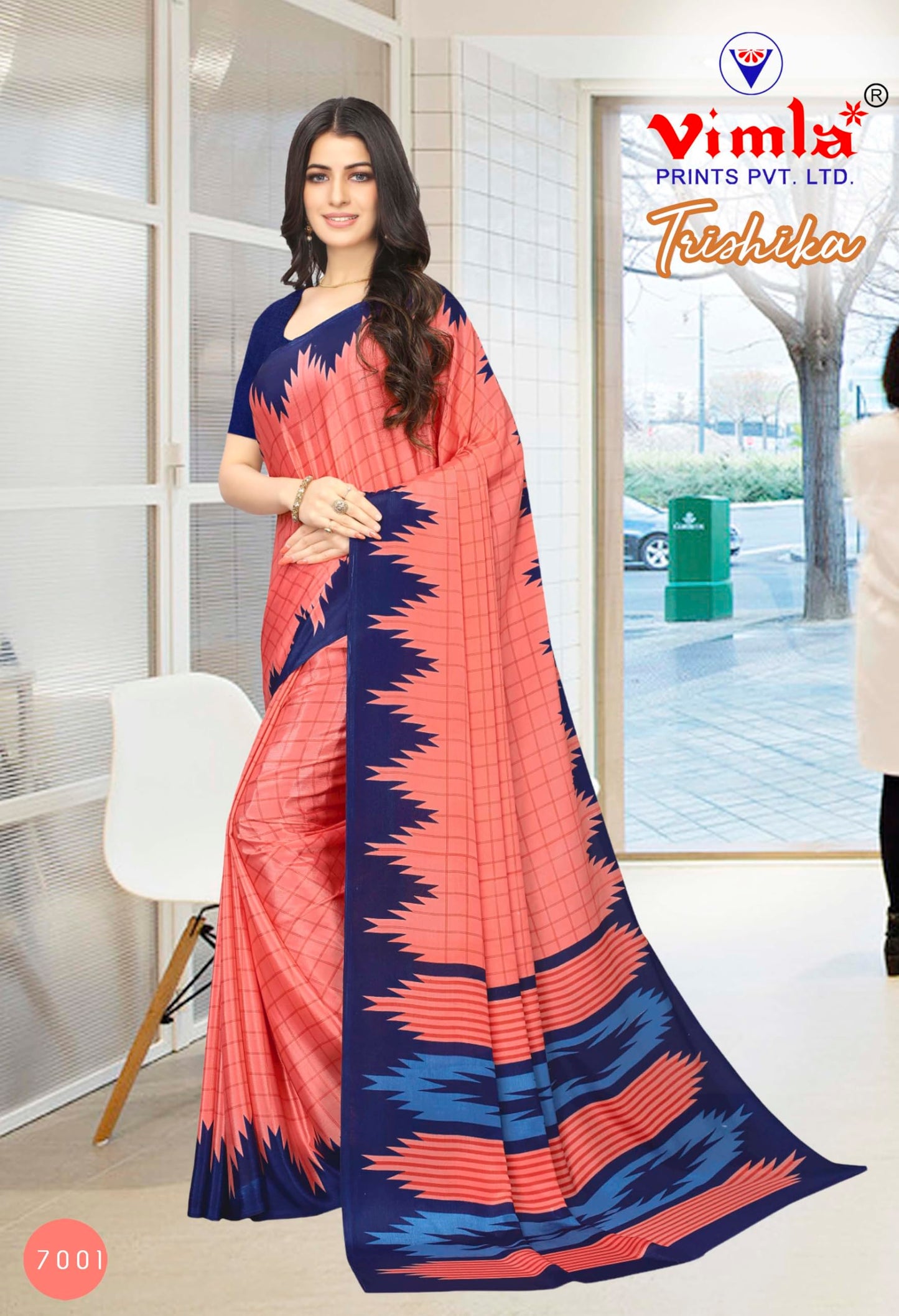 Vimla Women's Pink Turkey Art Silk Uniform Saree with Blouse Piece (7001 Pink_Free Size)