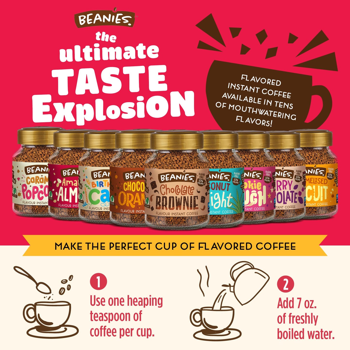 Beanies|Instant Flavoured Coffee |Nutty Hazelnut|Low Calorie, Sugar Free|50 g|Pack of 1