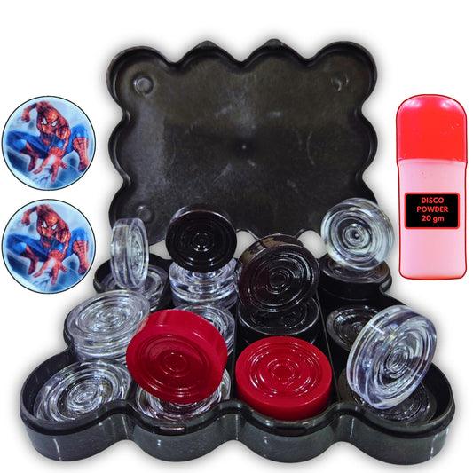 Vinson Carrom Board Coins in Box - 24 Pcs with 2 Strikers & Disco Powder (20 GMS) | Transparent Crystal/Acrylic Finish | Indoor Game Play Fun for Kids,Adults & Family