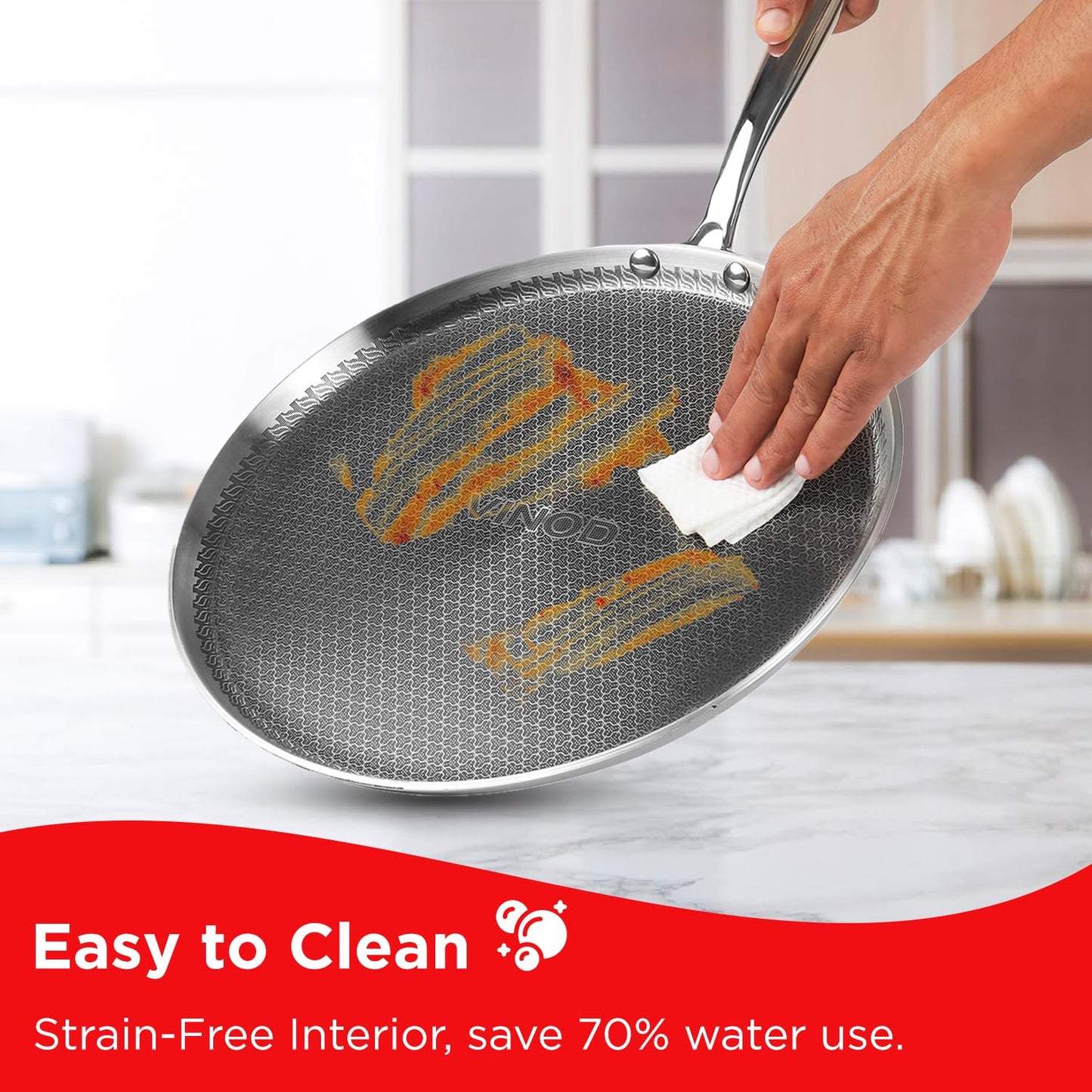 Vinod SAS Pro Platinum Triply Stainless Steel Dosa Tawa - 31 cm | 4.0 mm Thick | Hexa Design | Metal Spoon Friendly | Riveted Handle | Gas, Induction Base | 5-Year Warranty