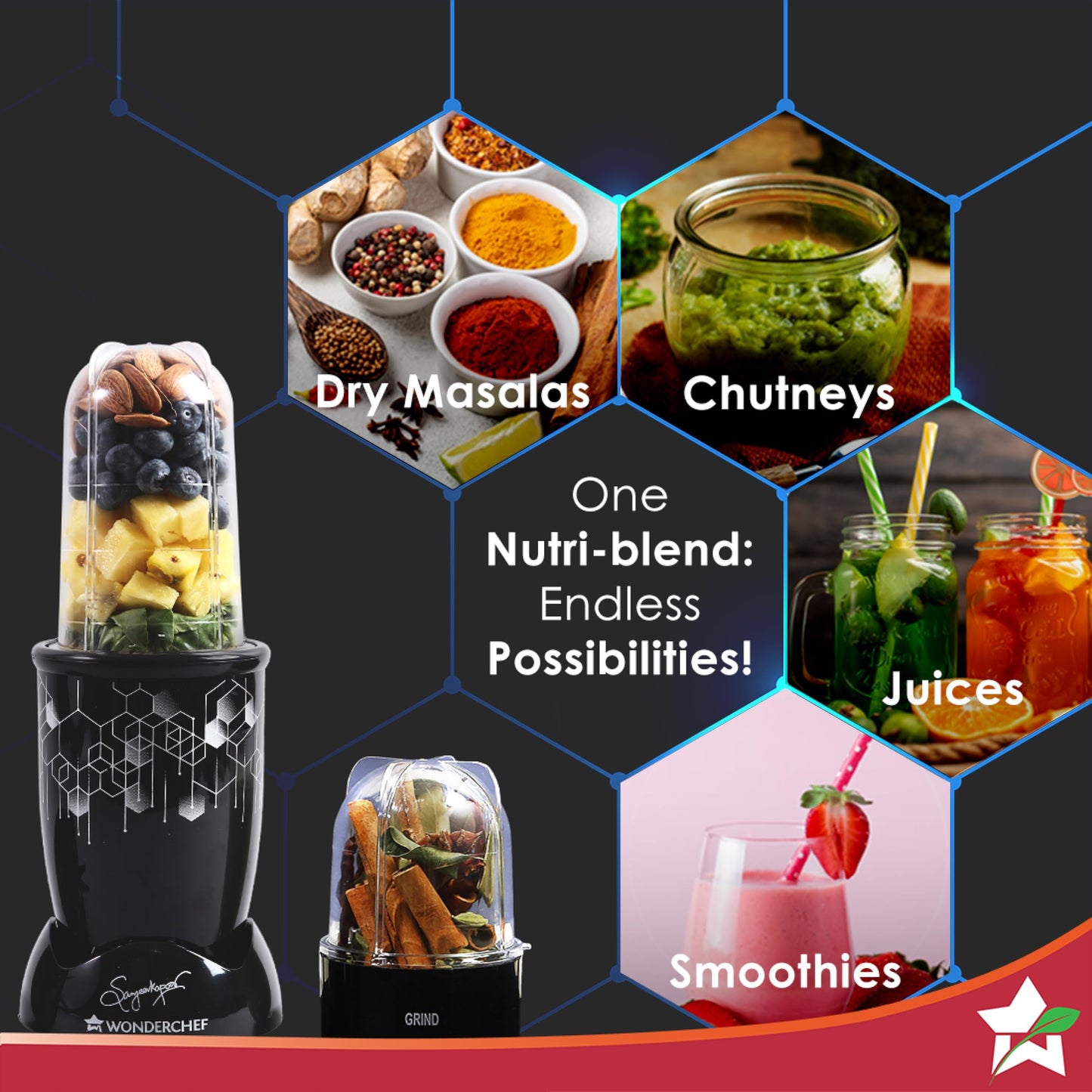 Wonderchef Nutri Blend Photon with Sipper Lid|Mixer, Grinder,Blender & Smoothie Maker|22000 RPM, 400W 100% Full Copper Motor|2 Unbreakable Jars|2 Year Warranty|Recipe book by Chef Sanjeev Kapoor|Black