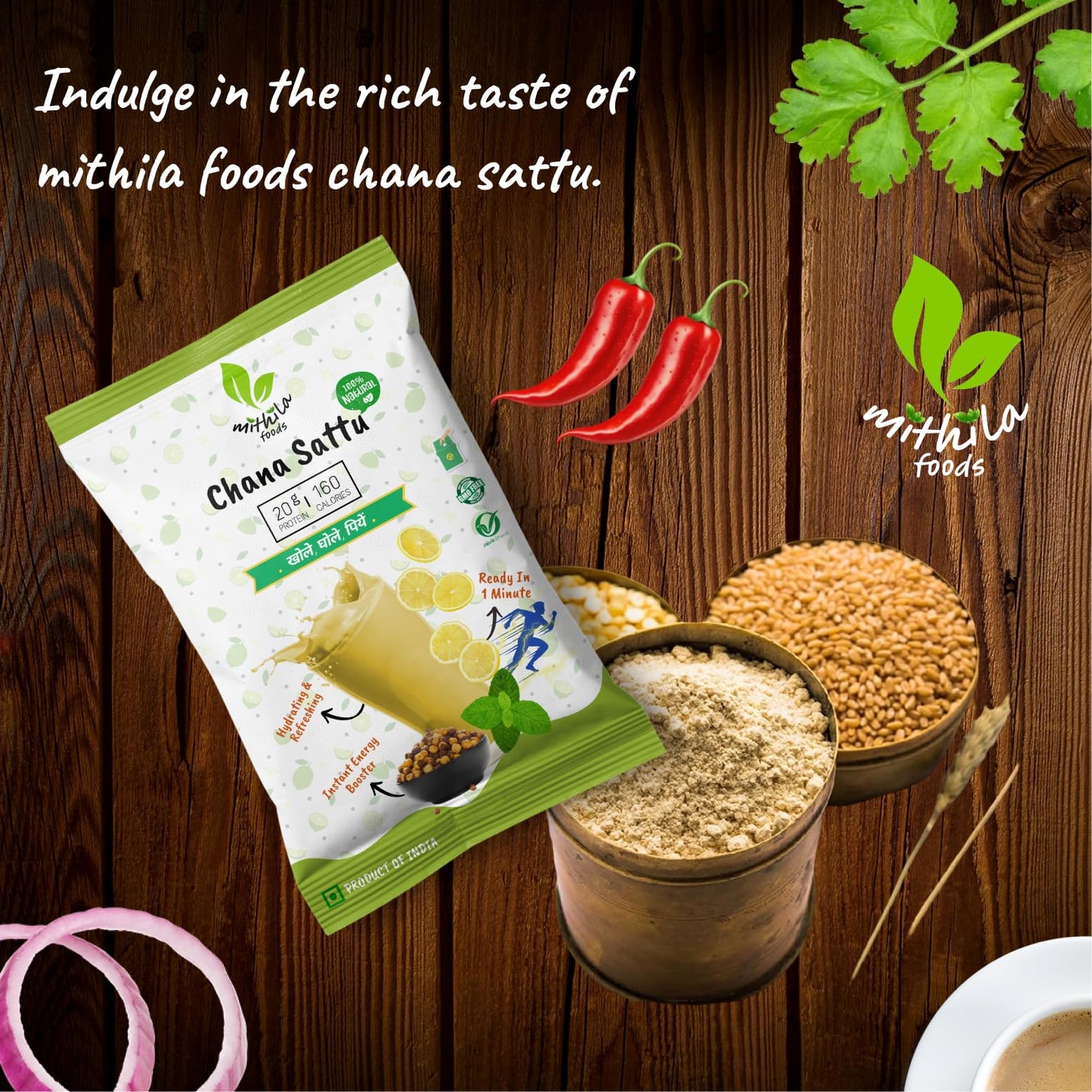 MITHILA FOODS 1 kg Authentic Bihari Chana Sattu | High Protein, Fiber, Superfood | 100% Natural Roasted Gram Channa Flour | Hydrating, Refreshing, Instant Energy Booster | Traditional Cultural Flavor From Bihar