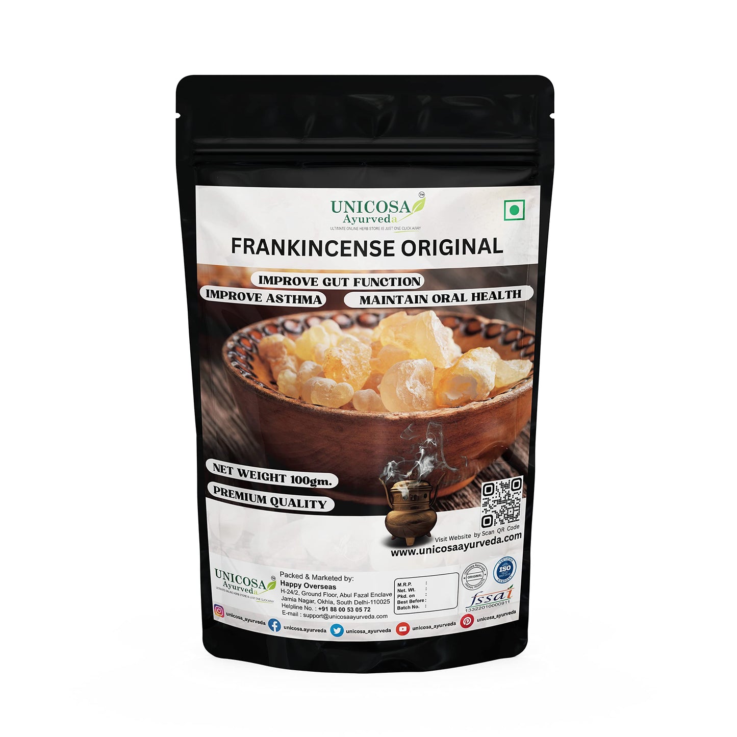 UNICOSA Ayurveda Pure Frankincese Resin 100gm Kunduru | Loban | Monastery Incense | Olibanum | Boswellia Carterii | Frankincense Tears | Pure Frankincense Granules | Premium Incense