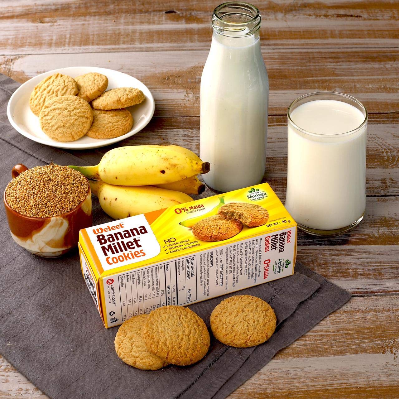 Weleet Assorted Pack Of Multi Grain, Millet, Ragi & Banana Millet Digestive Cookies|Home/Office Snack|Free Of White Sugar & White Flour|100% Natural & Healthy (4 Flavours-360 Gm)